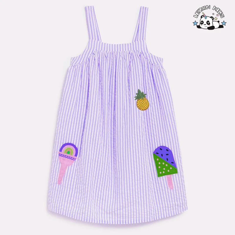 LEZONKIDS - Último Estilo Vestido de Algodão Listrado com Estilo OEM, Vestido Suspensor sem Manga Fofo para Meninas